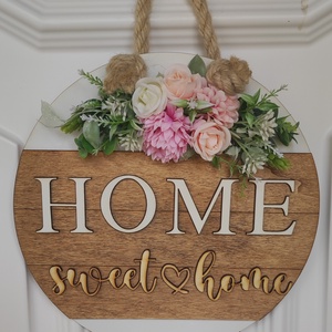 Rózsaszín HOME sweethome, Otthon & Életmód, Dekoráció, Ajtó- és ablak dekoráció, Ajtódísz & Kopogtató, Famegmunkálás, Festett tárgyak, MESKA