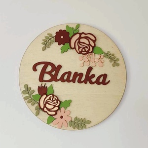 Bordó rózsa névtábla, Otthon & Életmód, Babaszoba, gyerekszoba, Gyerek névtábla, Famegmunkálás, Festett tárgyak, MESKA