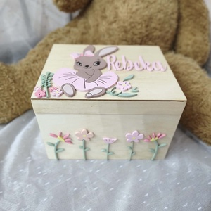 Nyuszi emlékgyűjtő doboza, Baba - mama, Babaemlékek, Baba emlékőrző, Famegmunkálás, Festett tárgyak, MESKA