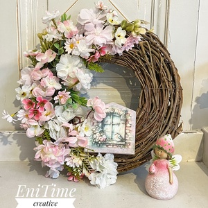Tavaszi vesszőkoszorú , Otthon & Életmód, Dekoráció, Ajtó- és ablak dekoráció, Ajtódísz & Kopogtató, Decoupage, transzfer és szalvétatechnika, Virágkötés, MESKA