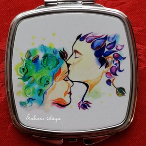 Mintás zsebtükör � kompakt sminktükör rozsdamentes acél házban � női ajándék Homlokcsók - Meska.hu