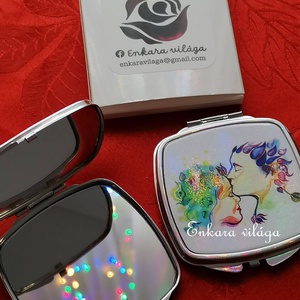 Mintás zsebtükör � kompakt sminktükör rozsdamentes acél házban � női ajándék Homlokcsók - szépségápolás - arcápolás - smink kellék - Meska.hu