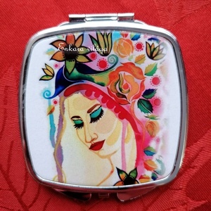 Mintás zsebtükör � kompakt sminktükör rozsdamentes acél házban � női ajándék Szófia - Meska.hu