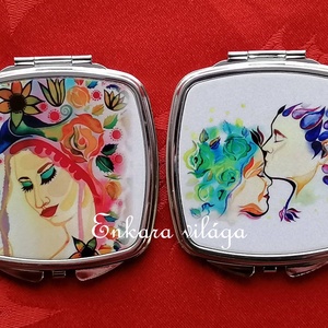 Mintás zsebtükör � kompakt sminktükör rozsdamentes acél házban � női ajándék Szófia - szépségápolás - arcápolás - smink kellék - Meska.hu