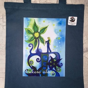 A sarkon túli Édenkert - Vászon bevásárló táska, kék - táska & tok - bevásárlás & shopper táska - shopper, textiltáska, szatyor - Meska.hu