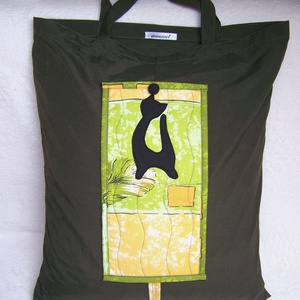 Készletkisöprés !!!Összecsukható szatyor,   olajzöld, cicás zsebbel -  - Meska.hu