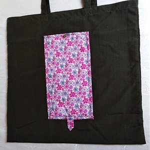 Szatyor, összecsukható, pink virágos, olajzöld  - táska & tok - bevásárlás & shopper táska - shopper, textiltáska, szatyor - Meska.hu