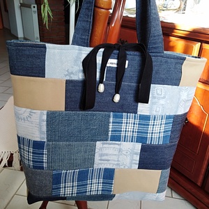 Bevásárló vagy strandszatyor EGYEDI farmer anyagdarabokból - táska & tok - bevásárlás & shopper táska - shopper, textiltáska, szatyor - Meska.hu
