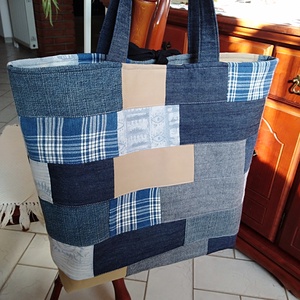 Bevásárló vagy strandszatyor EGYEDI farmer anyagdarabokból - táska & tok - bevásárlás & shopper táska - shopper, textiltáska, szatyor - Meska.hu