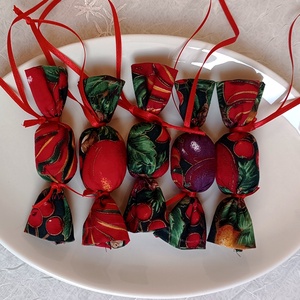 Szaloncukor 5 db piros arany, Karácsony, Adventi díszek, Adventi ablakdekoráció, Varrás, MESKA