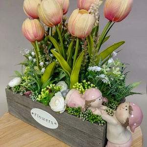 Tulipános asztaldísz , Otthon & Lakás, Dekoráció, Asztal és polc dekoráció, Asztaldísz, Virágkötés, MESKA