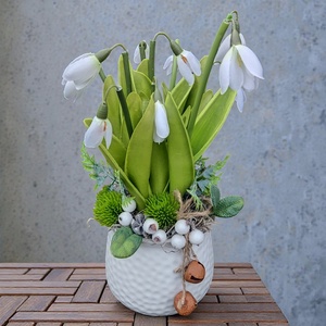 Hóvirágos , tavaszváró asztaldísz , Otthon & Életmód, Dekoráció, Asztal és polc dekoráció, Asztaldísz, Virágkötés, MESKA