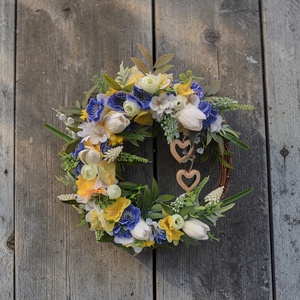 Tavaszi ajtódísz , Otthon & Életmód, Dekoráció, Ajtó- és ablak dekoráció, Ajtódísz & Kopogtató, Virágkötés, MESKA