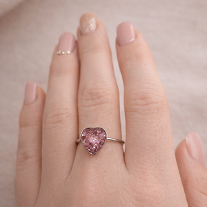 Rózsaszín szivecske gyűrű rózsakvarccal - ékszer - gyűrű - statement gyűrű - Meska.hu