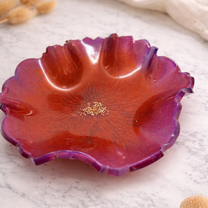 Virág formájú epoxigyanta dekor tál � pipacs ihlette színátmenet aranypelyhekkel, Otthon & Életmód, Konyhafelszerelés, tálalás, Tálalás, Kínálótál, Mindenmás, MESKA