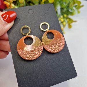 Narancs-nude-arany fülbevaló , Ékszer, Fülbevaló, Lógó fülbevaló, Ékszerkészítés, MESKA