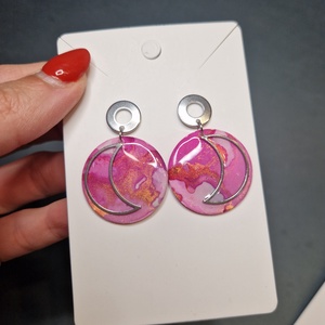 Arany pink epoxy nemesacél fülbevaló , Ékszer, Fülbevaló, Lógó fülbevaló, Ékszerkészítés, MESKA
