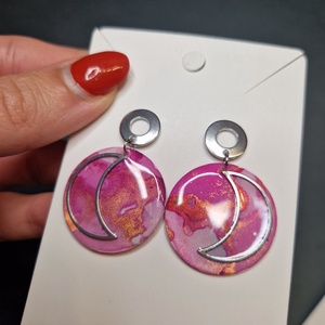 Arany pink epoxy nemesacél fülbevaló  - ékszer - fülbevaló - lógó fülbevaló - Meska.hu