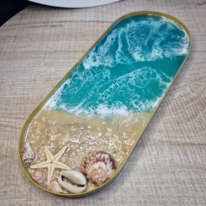 Arany fém tálca tengerhatású epoxyval  - otthon & életmód - dekoráció - asztal és polc dekoráció - dekorációs tál, tartó - Meska.hu