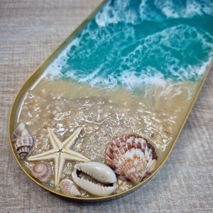 Arany fém tálca tengerhatású epoxyval  - otthon & életmód - dekoráció - asztal és polc dekoráció - dekorációs tál, tartó - Meska.hu