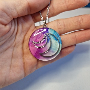 Misztikus holdas nemesacél epoxy nyaklánc - ékszer - nyaklánc - medálos nyaklánc - Meska.hu