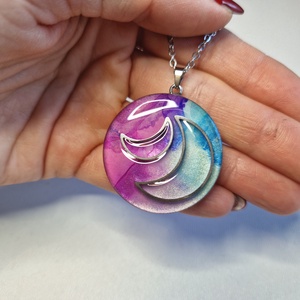 Misztikus holdas nemesacél epoxy nyaklánc, Ékszer, Nyaklánc, Medálos nyaklánc, Ékszerkészítés, MESKA