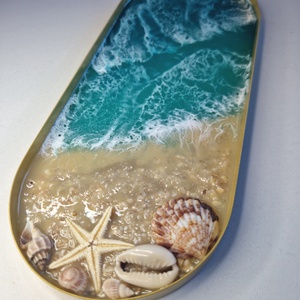 Arany fém tálca tengerhatású epoxyval , Otthon & Életmód, Dekoráció, Asztal és polc dekoráció, Dekorációs tál, tartó, Mindenmás, MESKA