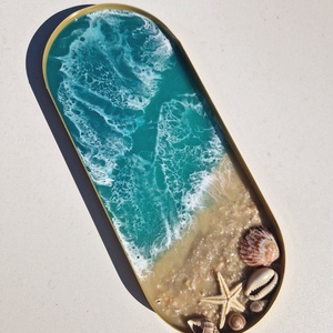 Arany fém tálca tengerhatású epoxyval  - otthon & életmód - dekoráció - asztal és polc dekoráció - dekorációs tál, tartó - Meska.hu