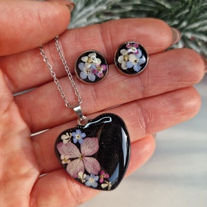 Nemesacél ékszer szett szárított virággal , Ékszer, Ékszerszett, Ékszerkészítés, MESKA