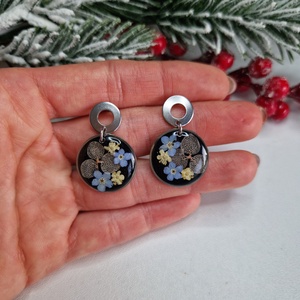 Nemesacél fülbevaló nefelejcs virággal  - ékszer - ékszerszett - Meska.hu