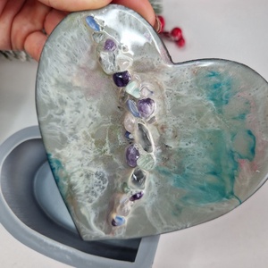 Szív ékszertartó doboz ásványokkal, Ékszer, Ékszertartó, Ékszerdoboz, Famegmunkálás, Mindenmás, MESKA