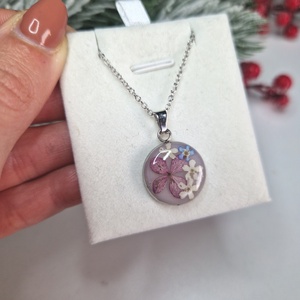 Nemesacél nyaklánc hortenzia és nefelejcs virággal - ékszer - nyaklánc - medálos nyaklánc - Meska.hu