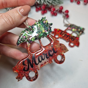 2db autós karácsonyfadísz piros-zöld - karácsony - karácsonyi lakásdekoráció - karácsonyfadíszek - Meska.hu