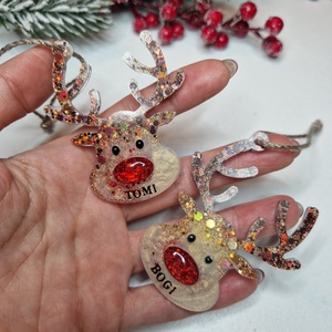 2db rénszarvasfej névvel karácsonyfadísz - karácsony - karácsonyi lakásdekoráció - karácsonyfadíszek - Meska.hu