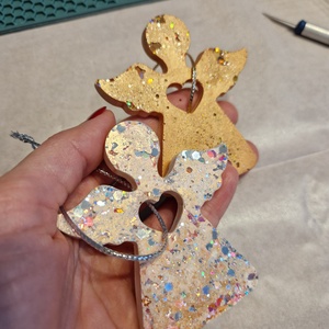 3db szív közepű angyal karácsonyfadísz  - karácsony - karácsonyi lakásdekoráció - karácsonyfadíszek - Meska.hu