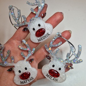 2db rénszarvasfej névvel karácsonyfadísz - karácsony - karácsonyi lakásdekoráció - karácsonyfadíszek - Meska.hu