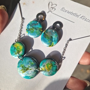 Türkiz-zöld-sárga ékszer szett - Meska.hu