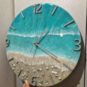 Epoxy tengerpart hatású falióra 30cm - Meska.hu