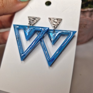 Kék ezüst háromszög fülbevaló  - ékszer - fülbevaló - csillár fülbevaló - Meska.hu