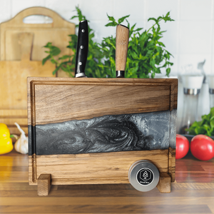 3 az 1-ben prémium vágódeszka, késtartó és tálaló egyben fekete-fehér, Otthon & Életmód, Konyhafelszerelés, tálalás, Sütés, főzés, Vágódeszka, Famegmunkálás, MESKA