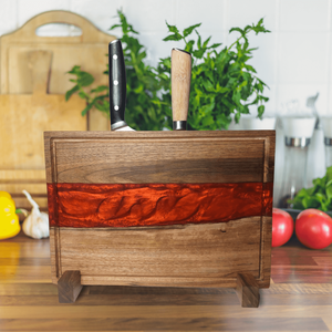 3 az 1-ben prémium vágódeszka, késtartó és tálaló egyben piros, Otthon & Életmód, Konyhafelszerelés, tálalás, Sütés, főzés, Vágódeszka, Famegmunkálás, MESKA