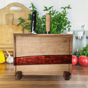 3 az 1-ben prémium vágódeszka, késtartó és tálaló egyben piros, Otthon & Életmód, Konyhafelszerelés, tálalás, Sütés, főzés, Vágódeszka, Famegmunkálás, MESKA