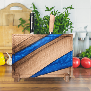 3 az 1-ben prémium vágódeszka, késtartó és tálaló egyben kék, Otthon & Életmód, Konyhafelszerelés, tálalás, Sütés, főzés, Vágódeszka, Famegmunkálás, MESKA