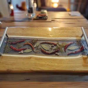 Akácfa tálaló - fűszerek betéttel átlátszó gyantában, Otthon & Életmód, Konyhafelszerelés, tálalás, Sütés, főzés, Vágódeszka, Famegmunkálás, MESKA