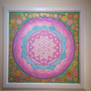 Élet virága mandala selyemkép kis virágos szegéllyel - Meska.hu