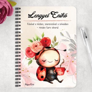 Személyre szabható - Kávézós katicabogár mintás A6-os füzet - otthon & életmód - papír, írószer - jegyzetfüzet & napló - Meska.hu