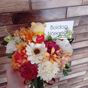 Vegyes selyemvirág doboz macival anyák napjára ballagásra virágbox dekoráció  - otthon & életmód - dekoráció - virágdísz és tartó - virágbox, virágdoboz - Meska.hu