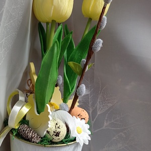 Tulipános húsvéti asztaldísz sárga tavaszi dekoráció - otthon & életmód - dekoráció - asztal és polc dekoráció - asztaldísz - Meska.hu