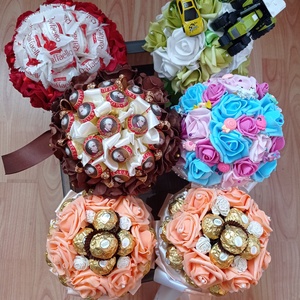Mon cheri bonbonos habrózsa csokor  - otthon & lakás - dekoráció - virágdísz és tartó - csokor & virágdísz - Meska.hu