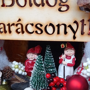 Boldog karácsonyt feliratos karácsonyi ajtódísz kopogtató - piros/fehér-zöld - karácsony - adventi díszek - adventi ajtódísz - Meska.hu